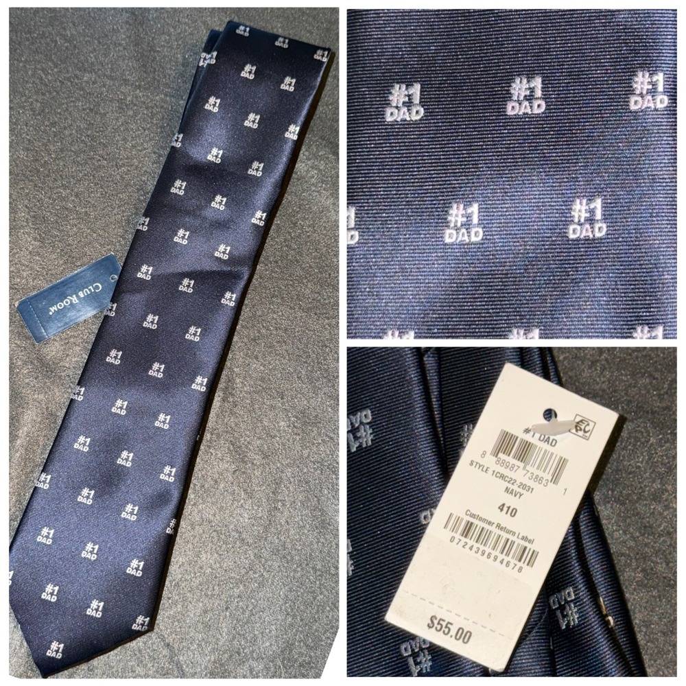 Club Room Mens Number 1 Dad Silk Necktie Navy Blue 1CRC22-2031 NEW